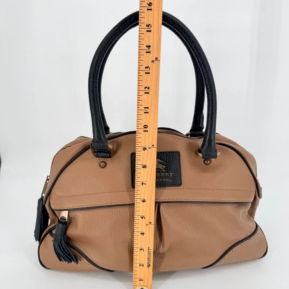 Burberry Blue Label Bowler Satchel Bag Taupe Leather Luxury Travel Work Sporty